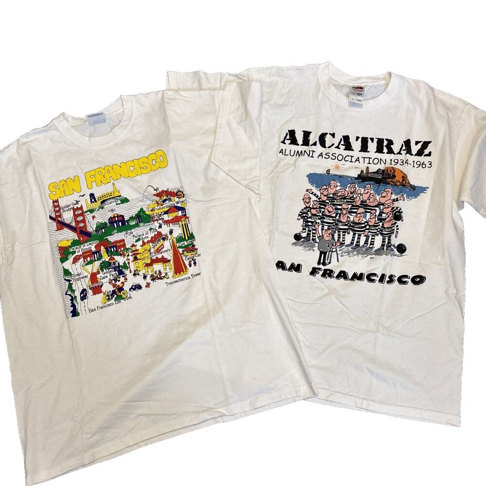 2 Vintage San Fran + Alcatraz Alumni Graphic T Shirt Alcatraz Prison Tee XL